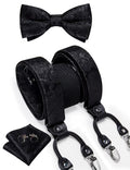 Men's Black Paisley Suspenders Set with Bow Tie, Pocket Square & Cufflinks