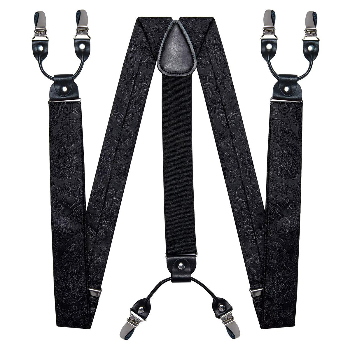 Men's Black Paisley Suspenders Set with Bow Tie, Pocket Square & Cufflinks