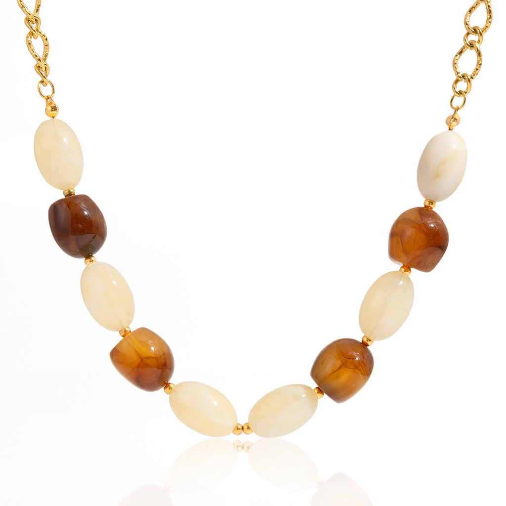 Vintage Chunky Beaded Necklace – Gold-Plated Stainless Steel Statement Jewelry