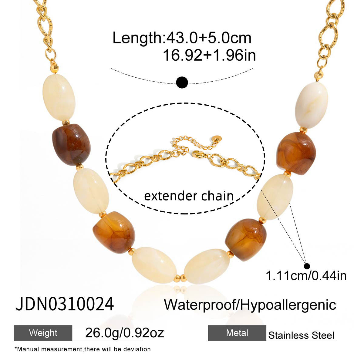Vintage Chunky Beaded Necklace – Gold-Plated Stainless Steel Statement Jewelry